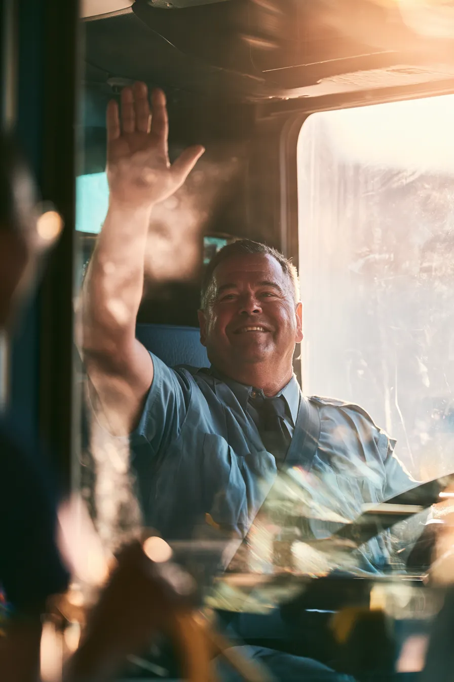 Bus driver greeting a passenger on a morning route, steady work that anchors loan eligibility