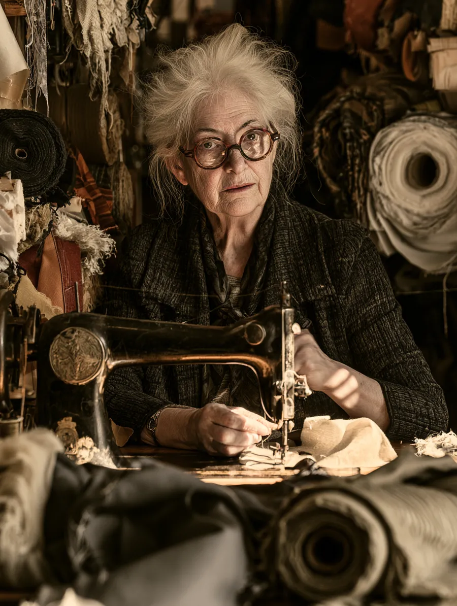 Seamstress guiding fabric through a vintage machine — precision at the small scale where quality is decided