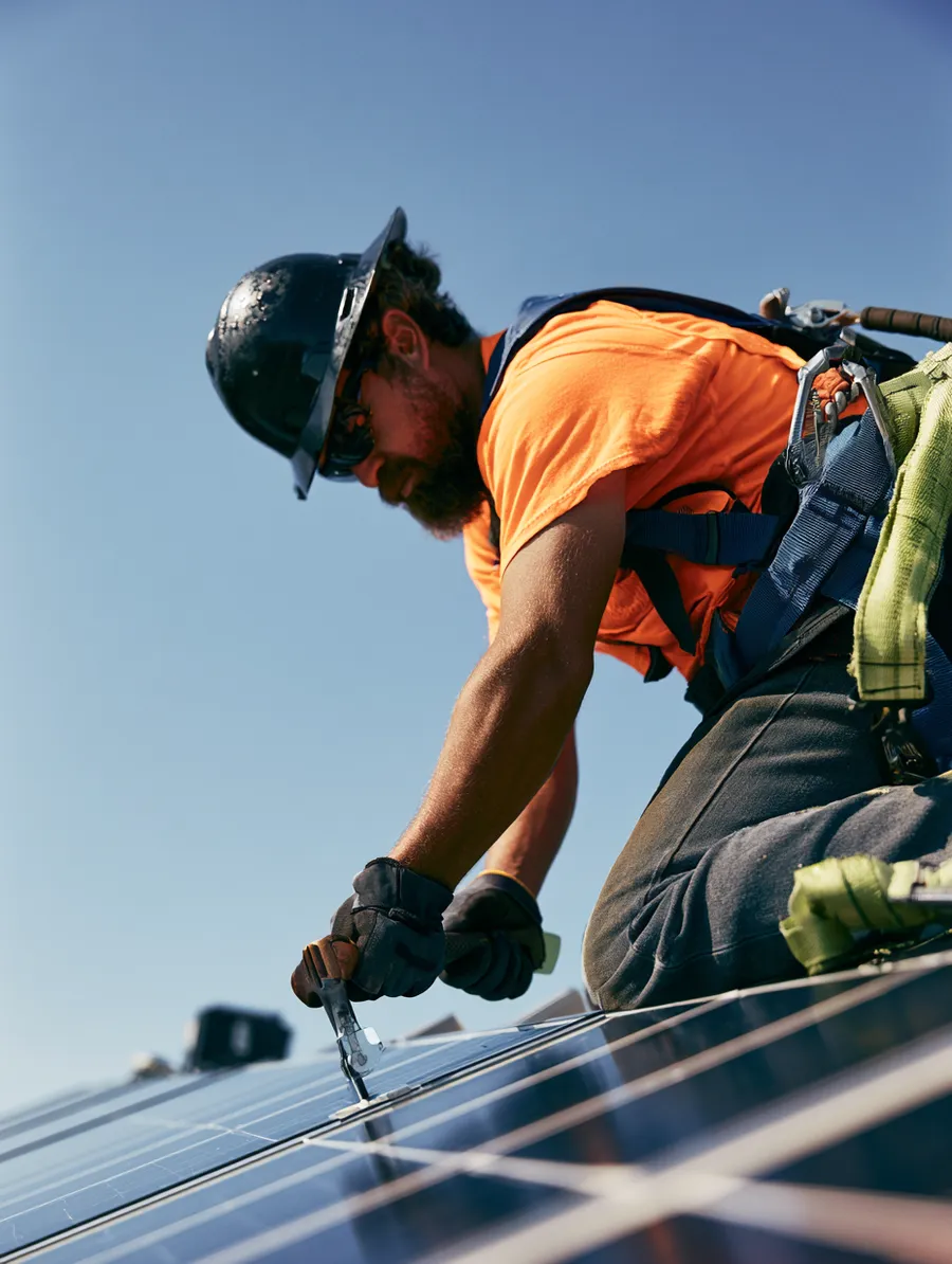Solar installer securing a rooftop bracket — small adjustments now, measurable returns for years